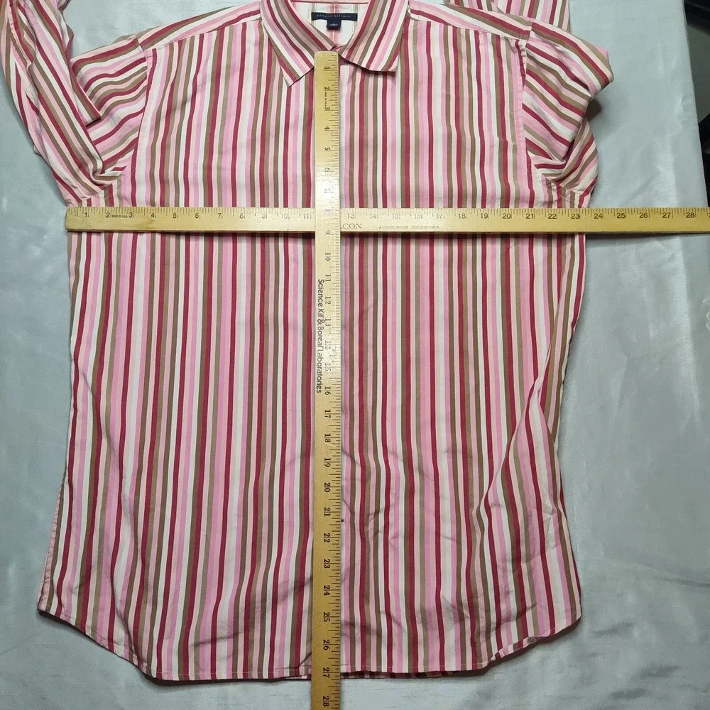 BANANA REPUBLIC Men Large Pink Striped Cotton  Flip Cuff Button Shirt‎